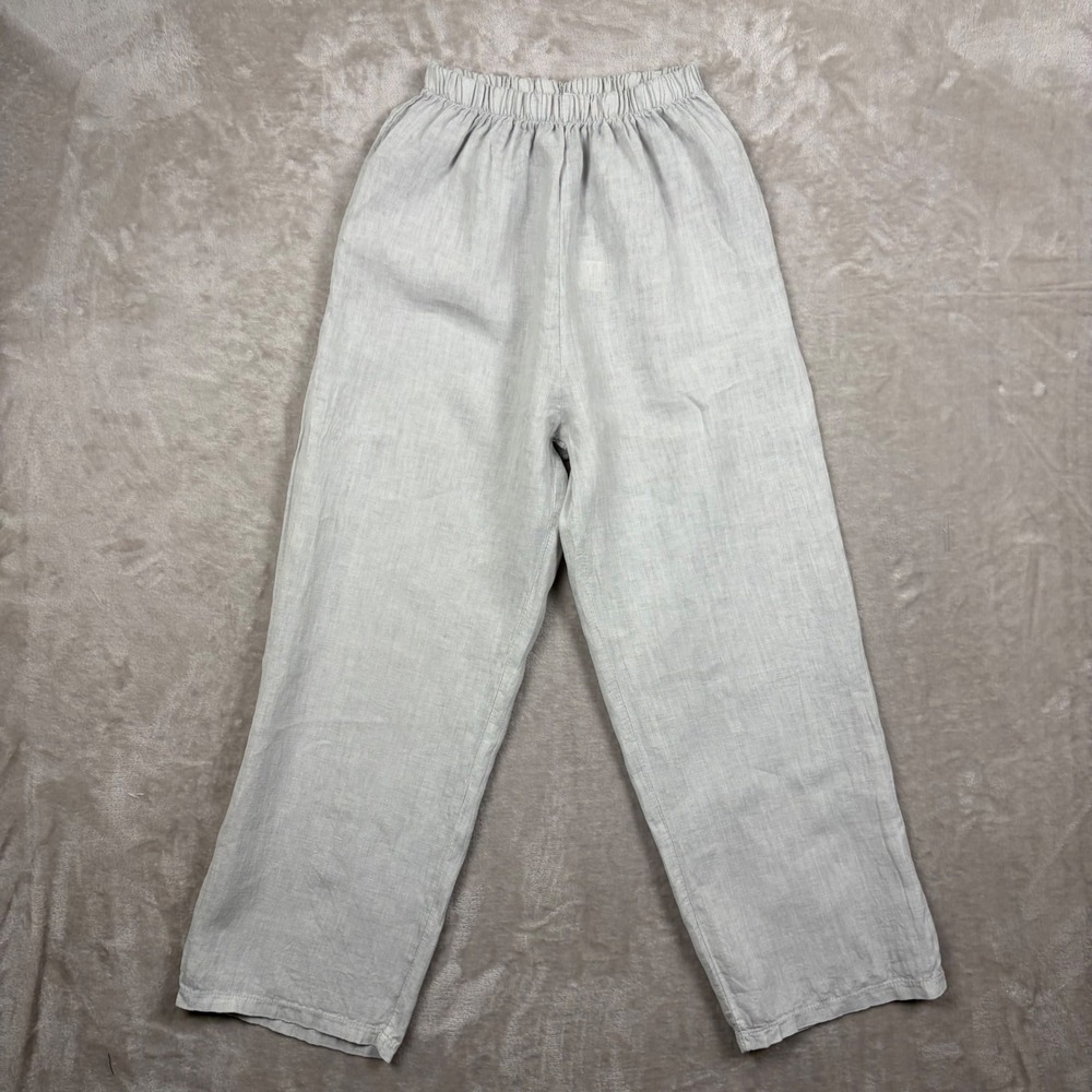 Terzo Millennio Linen Pants Gray Wide Leg Elastic Waist Womens XS Summer Chic